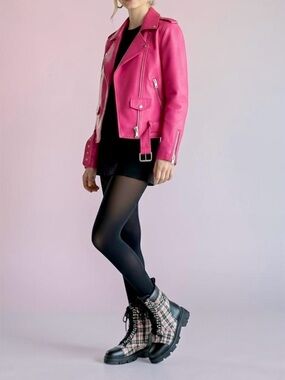 Wishbone Collection Tweed Lace-Up Combat Boots in Black and Pink/ SZ 9.5/10